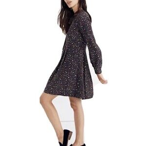 Madewell Balsam Tie Neck Silk Dress Size 4 Starry Night Long Sleeve Navy J9281
